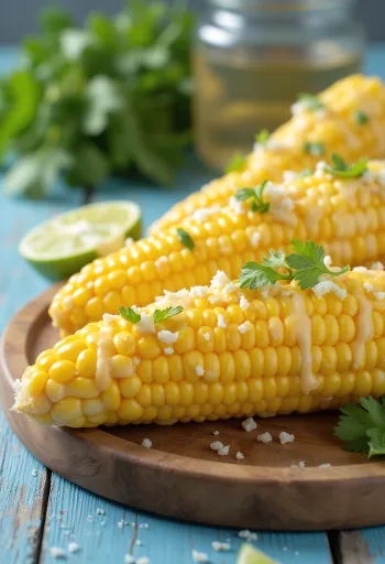 Elote with Mayonnaise – fresh sweetcorn served with mayonnaise, cheese, and sour cream