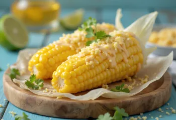 Elote with Mayonnaise – fresh sweetcorn served with mayonnaise, cheese, and sour cream