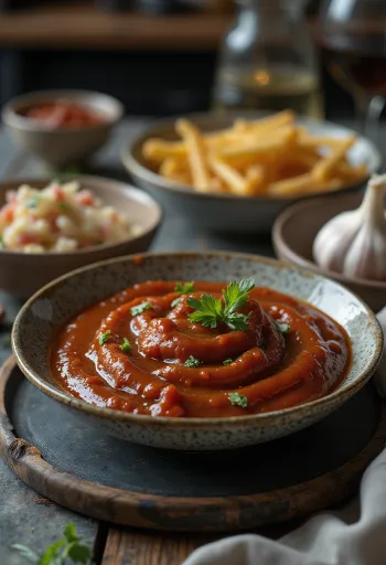 Smoked garlic barbecue sauce served