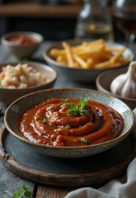 Smoked garlic barbecue sauce served