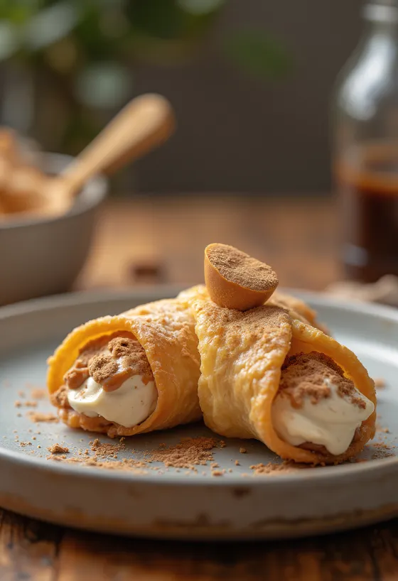Coffee and caramel cannoli dessert served