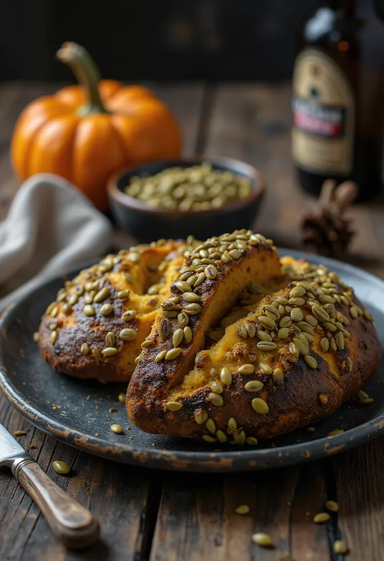 Ruisleipä bread served with pumpkin seeds, freshly baked