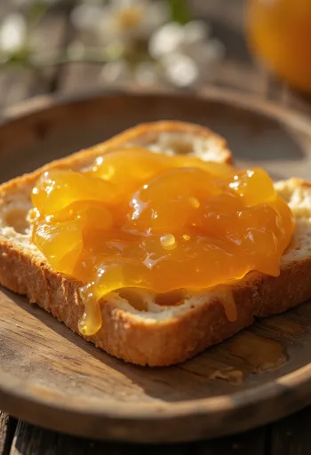 Homemade apricot jam made from fresh, ripe peaches in a jar