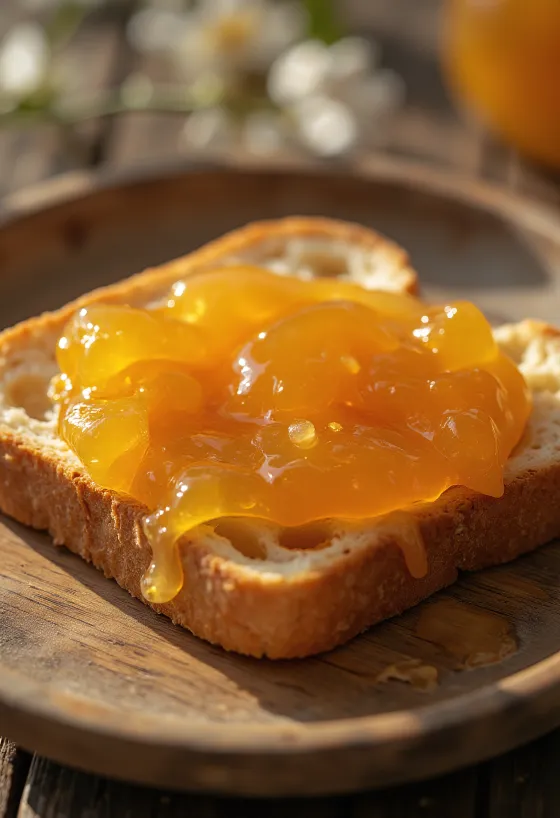 Homemade apricot jam made from fresh, ripe peaches in a jar
