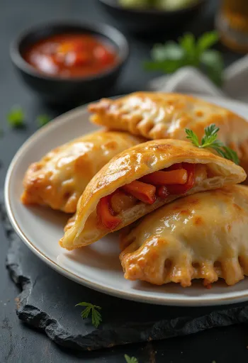 Roasted red pepper empanada filled with bell peppers