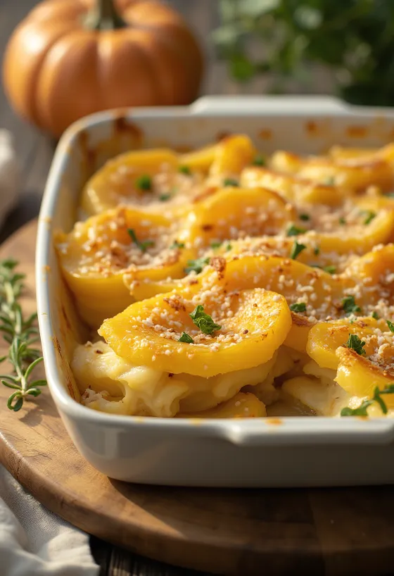 Butternut squash potato gratin served