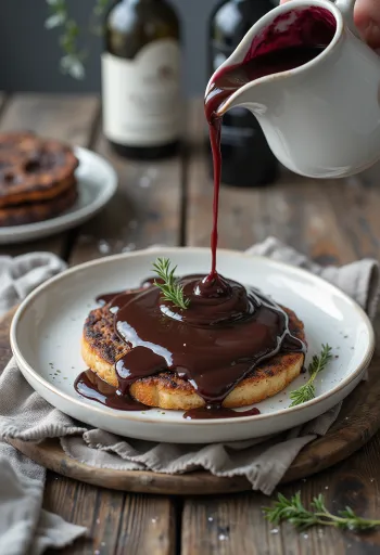 Red wine chocolate sauce served