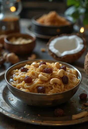 Ada Pradhaman, served with coconut milk and rose water