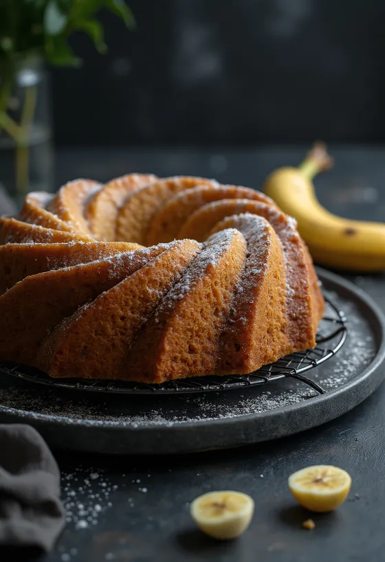 Banana Bundt cake served on a plate