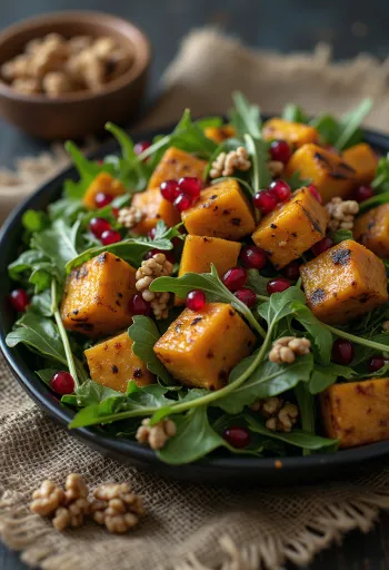 Roasted butternut squash tofu salad served