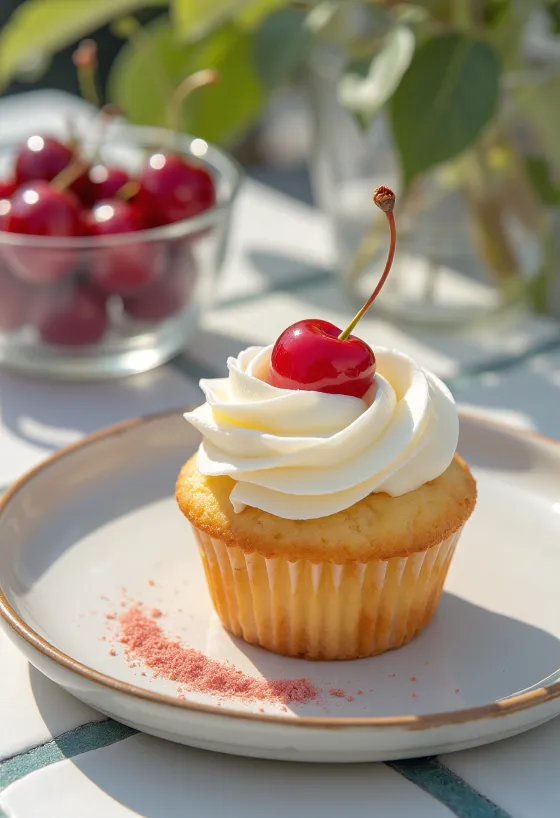 Cherry cupcakes served