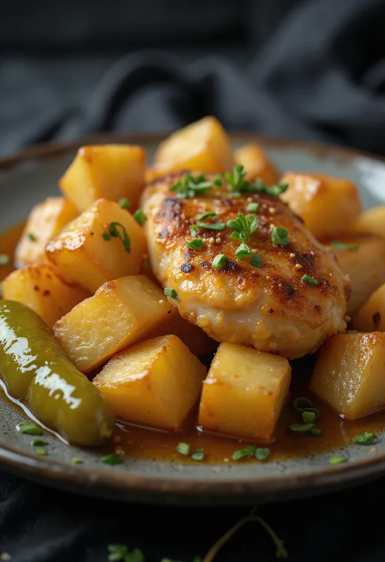 Chicken Brassoi with roast potato cubes and fresh parsley
