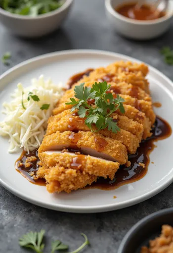 Chicken Katsu, crispy breaded chicken breast with tonkatsu sauce