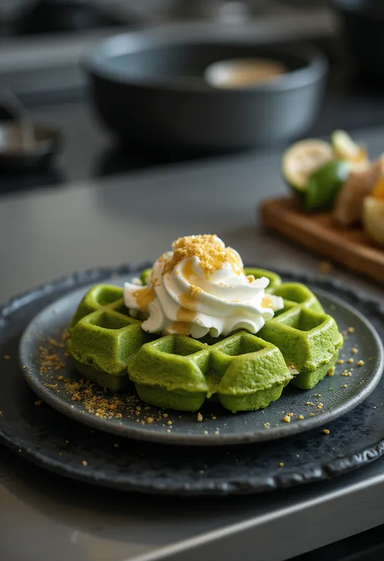 Japanese Matcha Waffle served