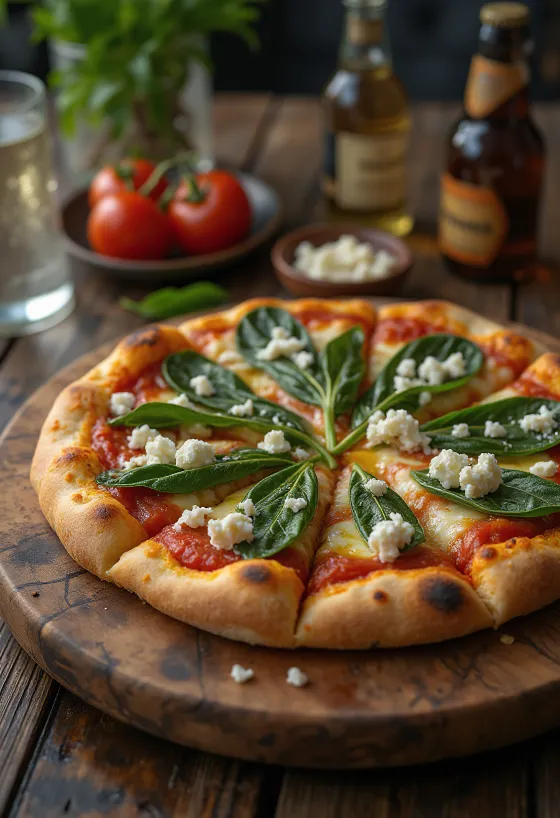 Pizza ai Caprini with goat's cheese and spinach
