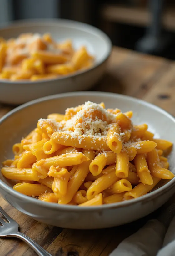 Butternut squash pasta with basil served