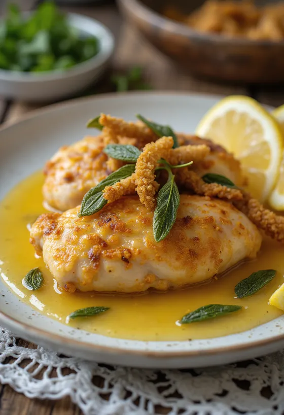 Sage chicken with crispy skin served with fresh herbs