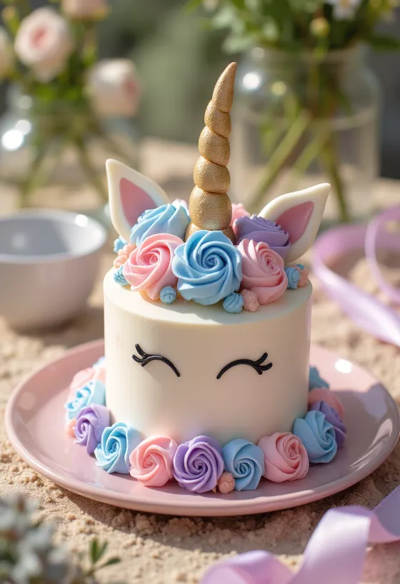 Unicorn cake with colourful sponge layers and fondant decoration