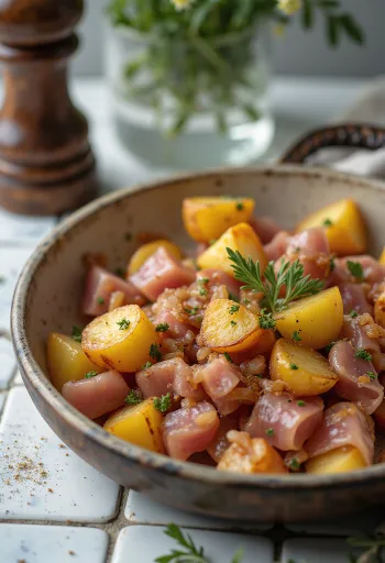 Smoked ham served with potatoes