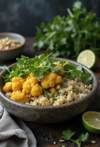Roasted cauliflower and quinoa Buddha bowl with lime