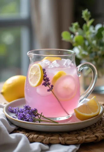 Lavender lemonade served in a glass