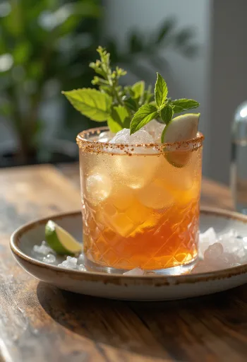Mai Tai cocktail decorated with a mint sprig and lime slice