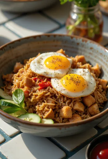 Nasi Goreng with Spicy Soy Sauce, served with rich spices and spicy soy sauce