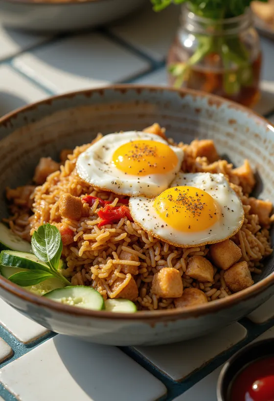 Nasi Goreng with Spicy Soy Sauce, served with rich spices and spicy soy sauce