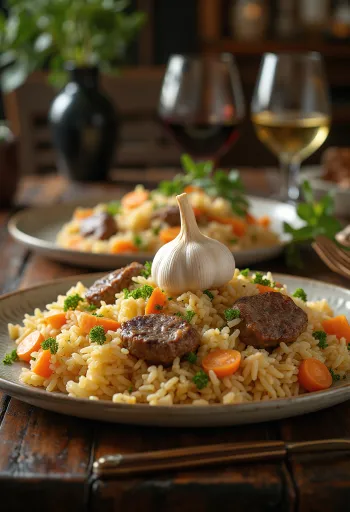 Lamb pilaf served