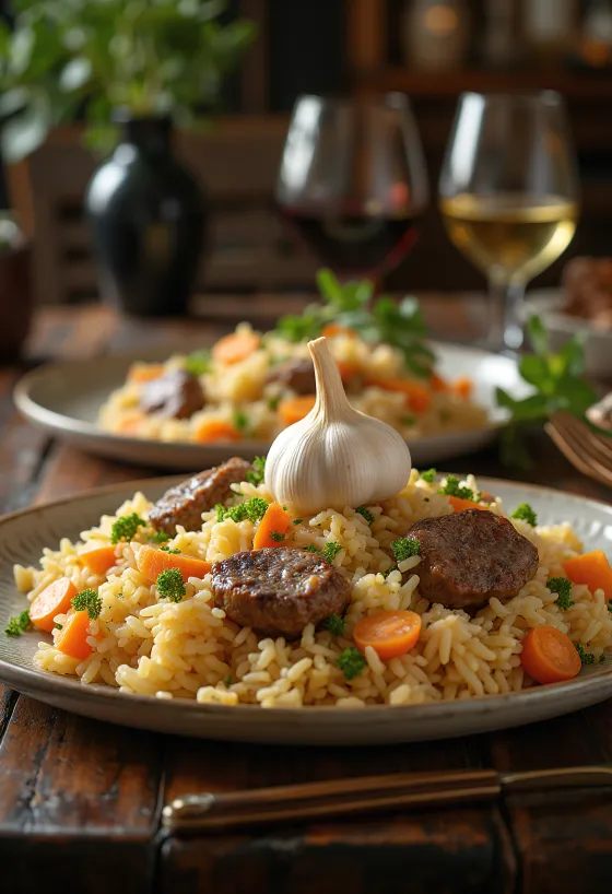 Lamb pilaf served