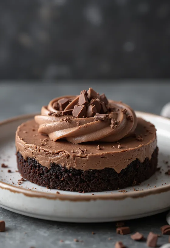 Chocolate mousse cake served on a plate