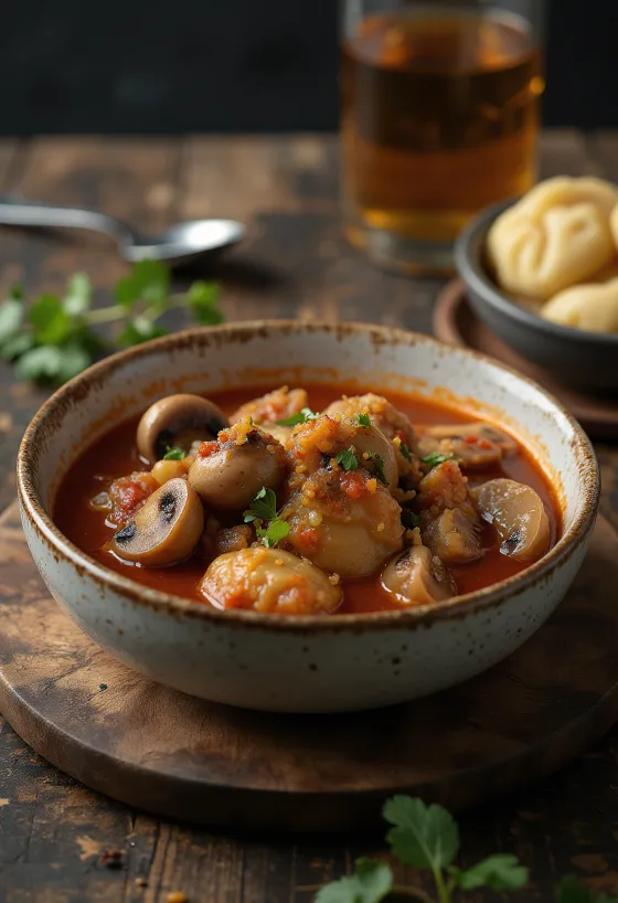 Mushroom stew with fresh mushroom slices, served in a thick paprika sauce
