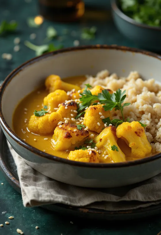 Cauliflower quinoa curry with tofu