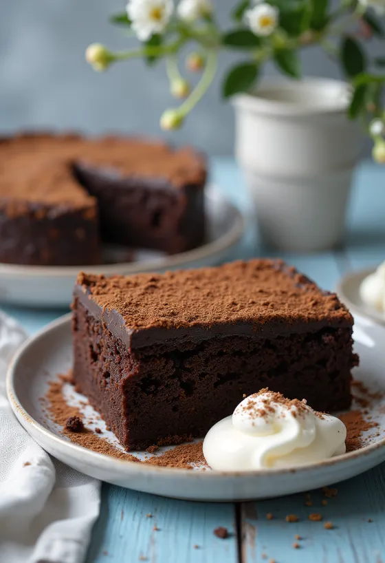 Rum and coffee cake decorated with chocolate shavings