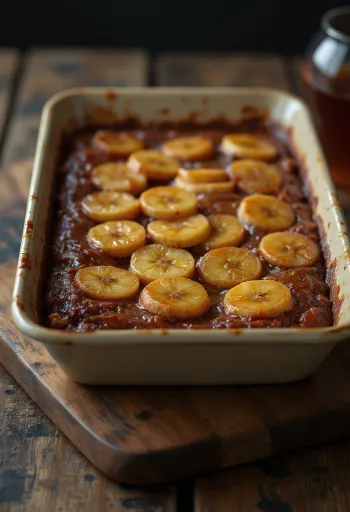 Bánh chuối nướng, golden brown Vietnamese banana cake slices served