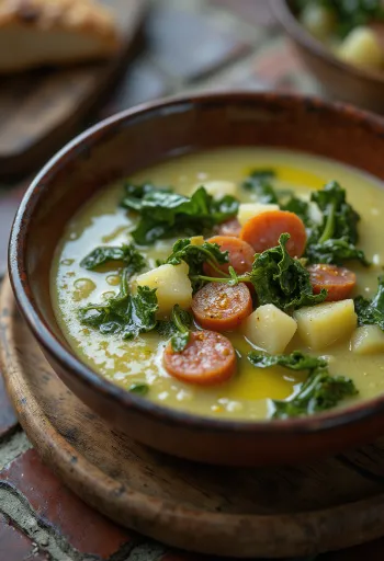 Caldo Verde soup served with chorizo
