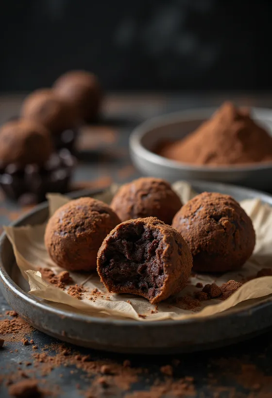 Chocolate truffle balls served