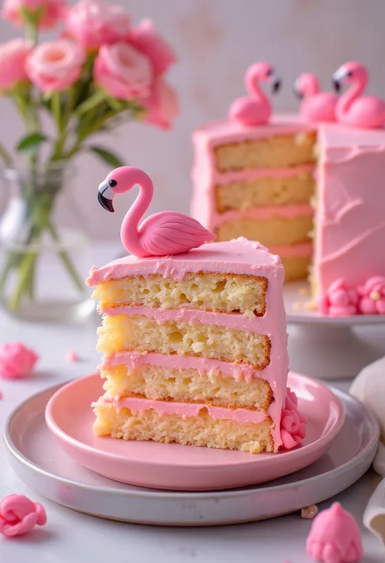 Flamingo cake with pink and gold decoration