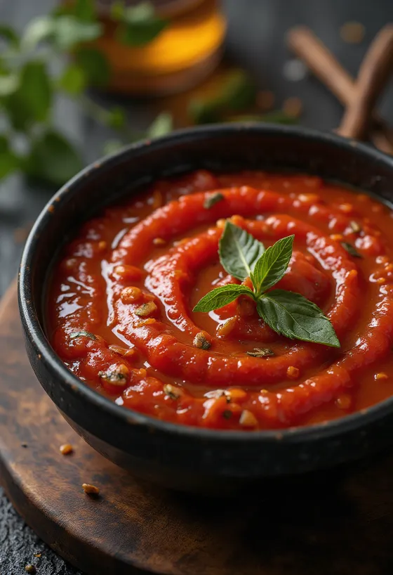 Spicy tomato sauce served with pasta
