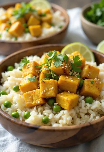 Cauliflower rice with curried tofu