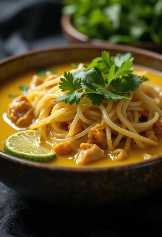 Khao soi soup served