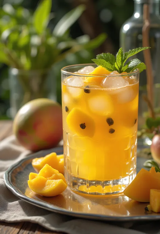 Mango and passion fruit cider served fresh