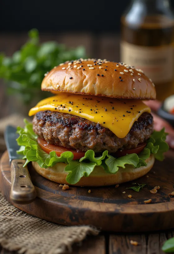 Beef & Black Pepper burger served