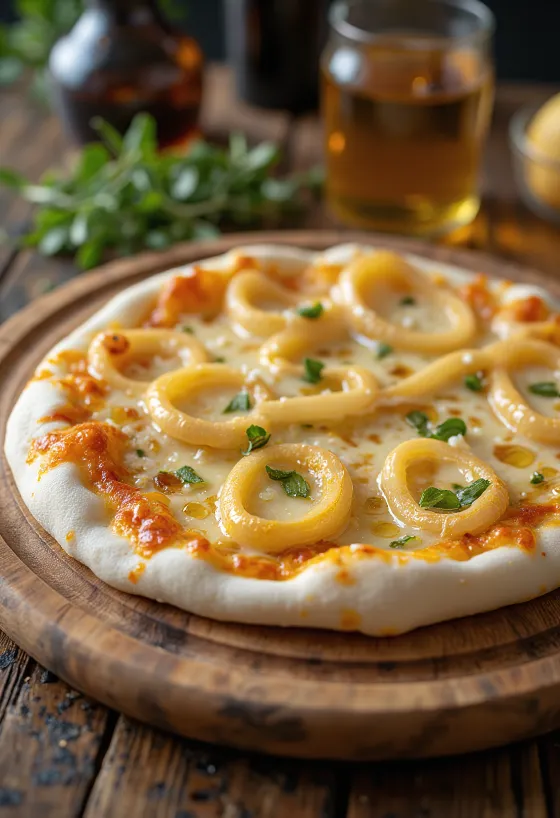 Pizza ai Cipollotti with spring onions and cheese