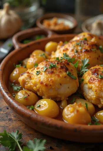 Pollo al Ajillo, Spanish garlic chicken served with white wine sauce