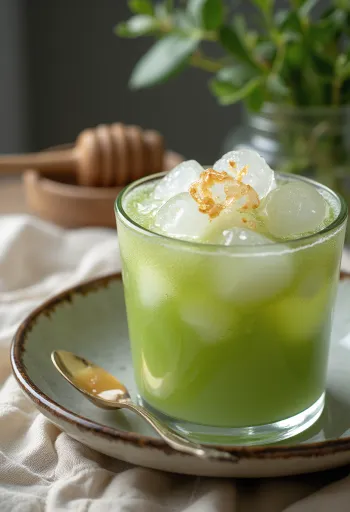 Green tea kefir in glasses decorated with fresh mint leaves