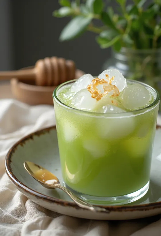 Green tea kefir in glasses decorated with fresh mint leaves