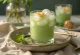 Green tea kefir in glasses decorated with fresh mint leaves