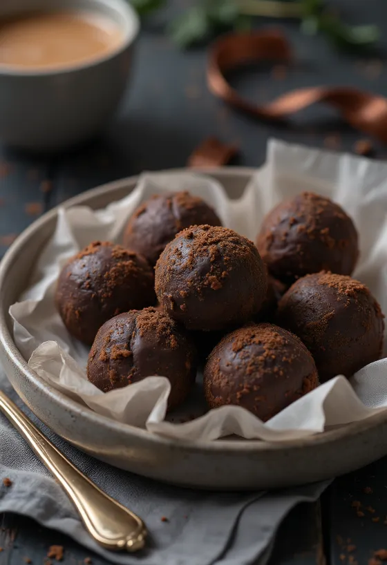 Chocolate truffles served
