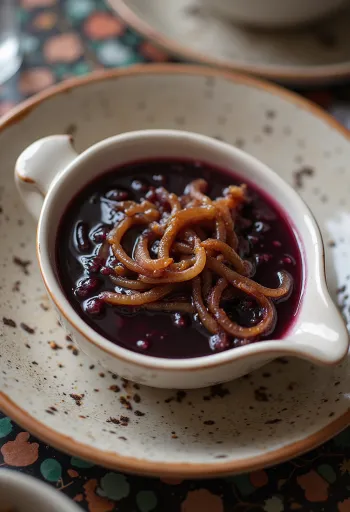 Spicy red wine onion sauce served